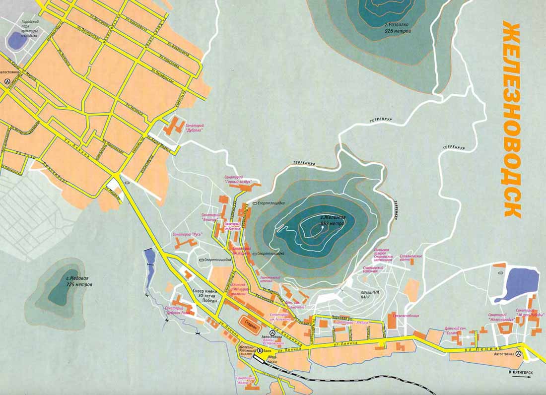 Карта Железноводска, расположение санаториев, терренкур, информация для отдыхающих на курорте